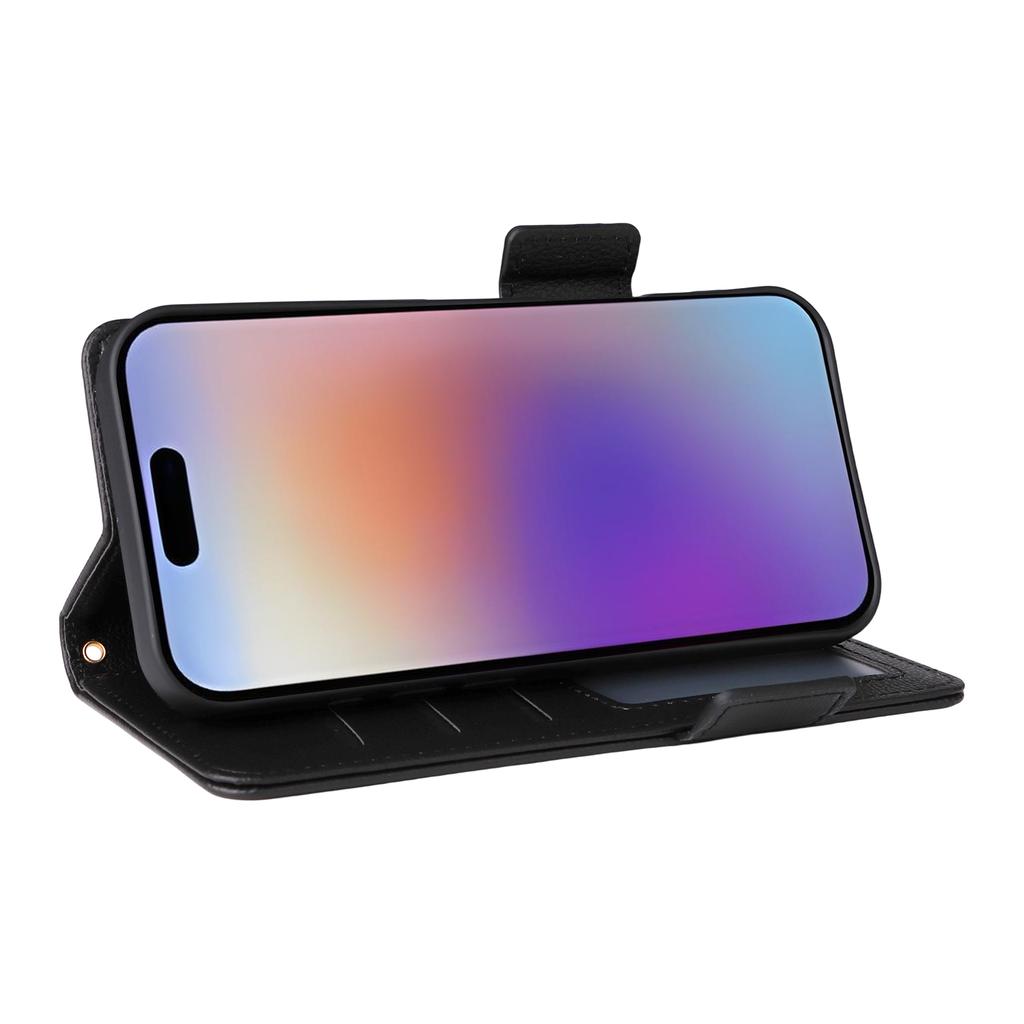 For iPhone 17 Case with Wrist Strap Litchi Texture PU Leather Wallet Phone Cover