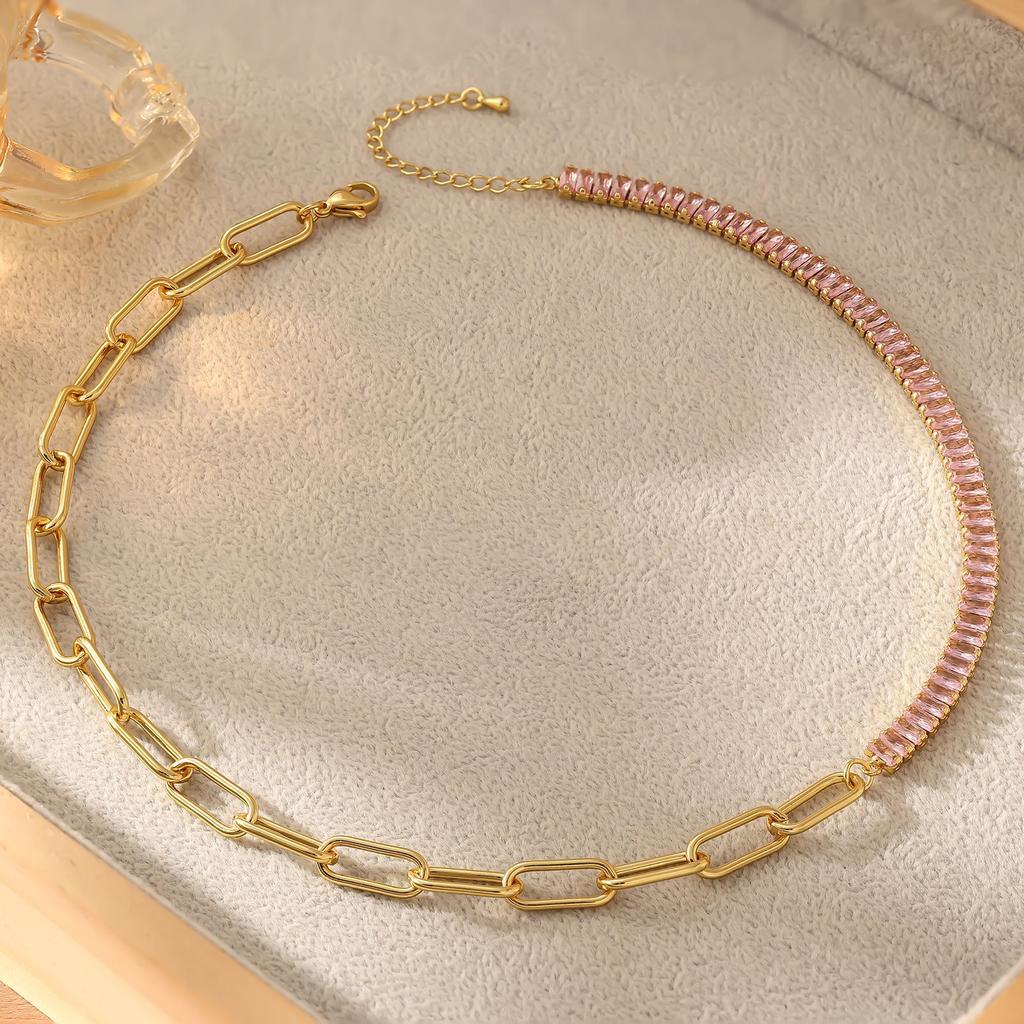 Hip Hop Zircon Paperclip Splicing Titanium Steel Clavicle Necklace For Women
