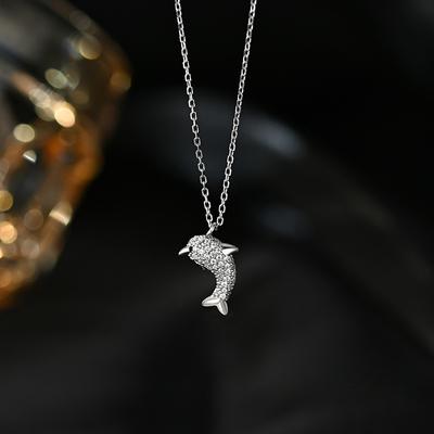 Full Diamond Little Dolphin Necklace, Light Luxury and Luxury, Exquisite and Versatile, Cute Marine Animal Neckwear