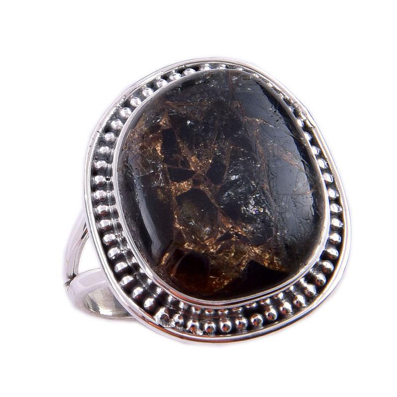 Natural Black Copper Turquoise Gemstone 925 Solid Sterling Silver Ring S.7 V9O22