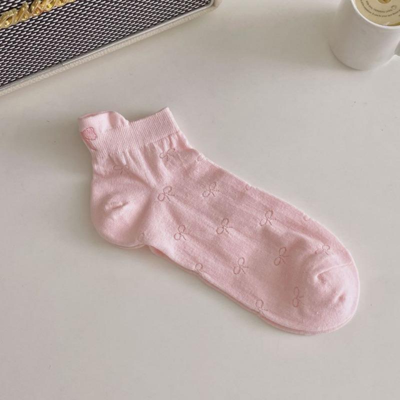 Women's Summer Thin Sweet Heel Embroidered Bow Breathable Boat Socks