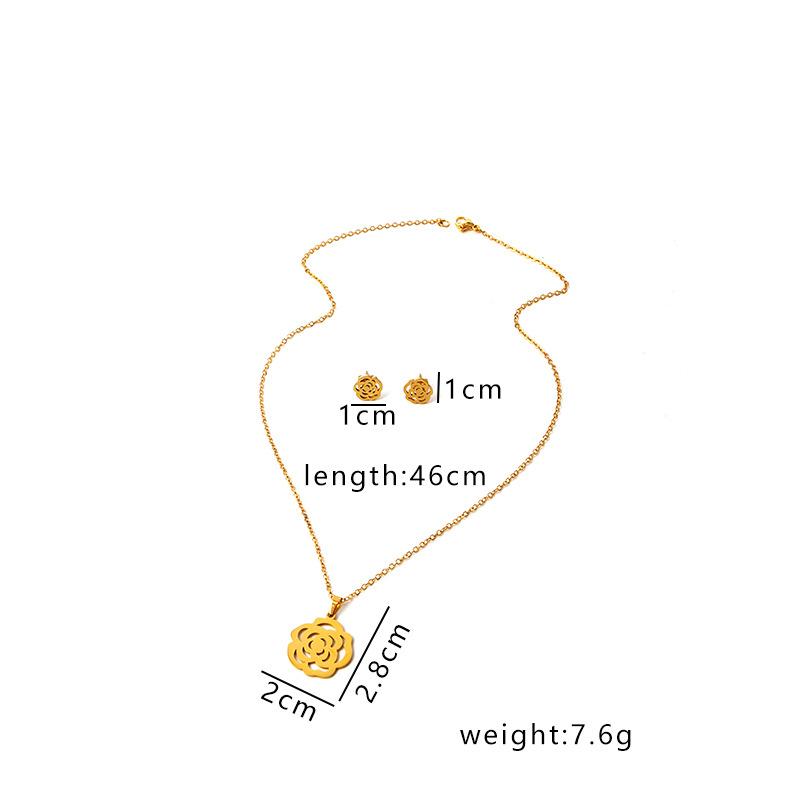 Ladies' Creative Flower Earring Necklace Set Geometric Stainless Steel Pendant Accessory Set Animal  Handmade