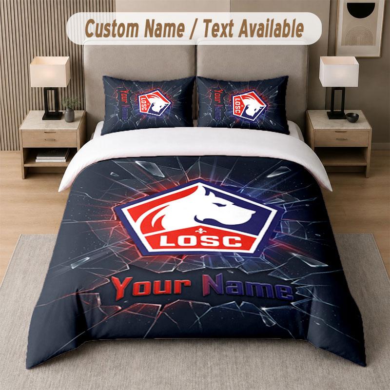 Custom Bedding Set LOSC Lille Pattern, Print Name Text 1 Duvet Cover plus 2 Pillowcases Home Textile