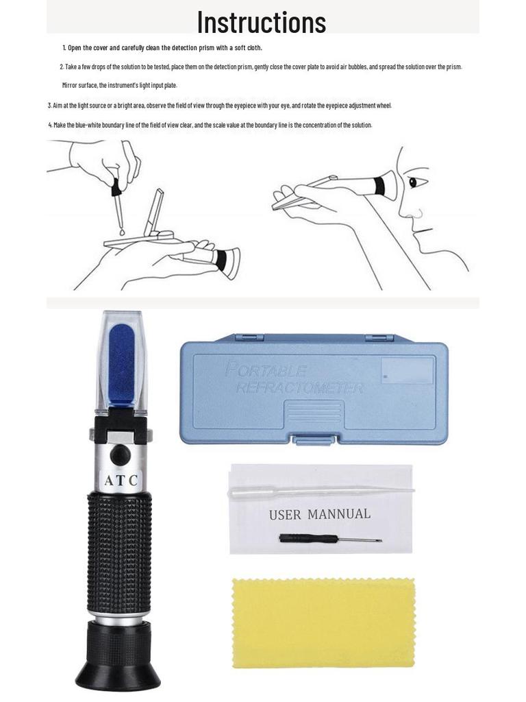 Handheld Wine Refractometer Alcohol Tester: 0-25% Sugar, 0-40% Saccharometer.