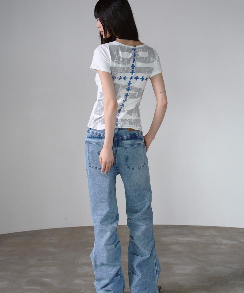 PRENDA Double Cross Back Print Short Sleeve White