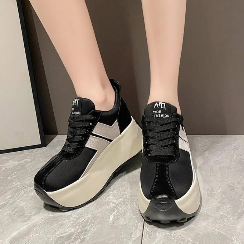 Fashion Women Platform Sneakers Shoes Spring Lightweight Platform Shoes Round Toe Chunky Shoes Lace Up Flat Skateboard Shoe for Female
