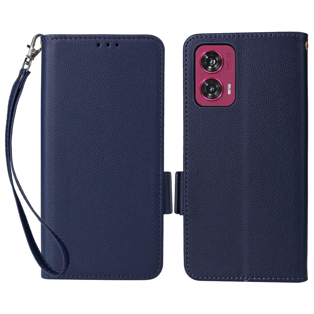 For Motorola Edge 50 Fusion 5G Case with Wrist Strap Litchi Texture PU Leather Wallet Phone Cover