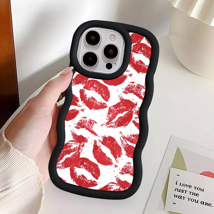 Retro And Sexy Red Lip Print Case for iPhone 11 13 12 17 Air 16 Pro Max 14 15 Plus XR 8 Soft Phone Cover