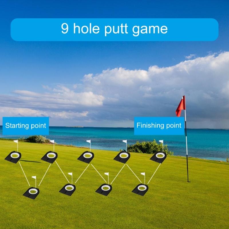 9Pcs Golf Putting Mat Indoor Practice Putting Cup Hole Practice Aids Golf Putting Mat Golf Practice Putting Cup & Flags