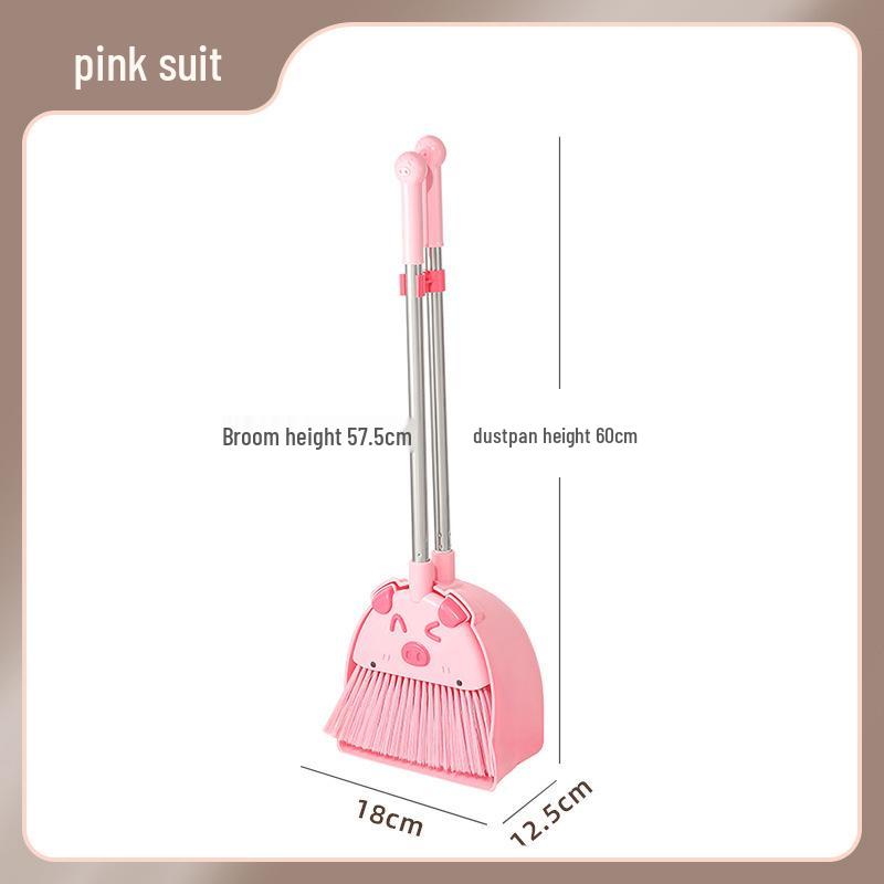 Kids' Pretend Play Cleaning Set: Broom, Mop, and Dustpan with Little Pig Design