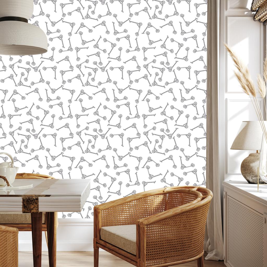 Black and white scooters wallpaper for living room and bedroom 50x1000