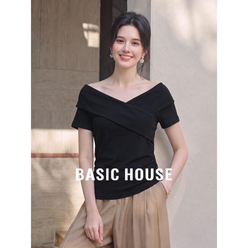 Basic House Women s V-Neck Tencel Blend T-Shirt L