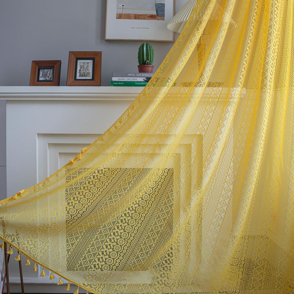 1PC Brocade Cotton Warp Knitted Craft Curtain with Tassels for Living Room Bedroom Home Decor