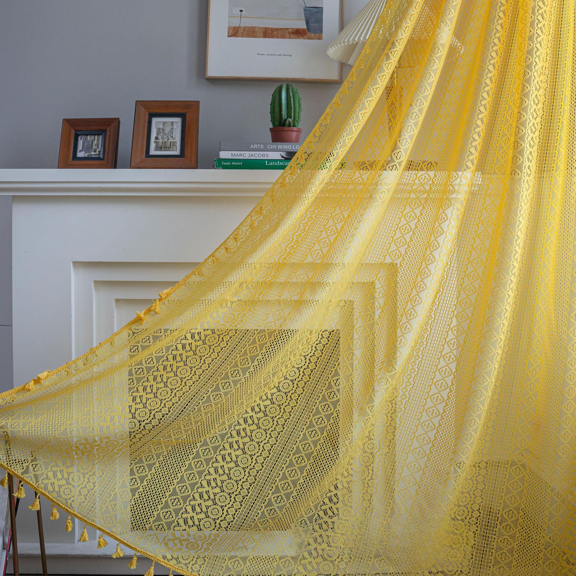 

1 шт. Брокат Хлопок Основовязаный Крафт Занавеска с Кисточками для Гостиной Спальни Домашний Декор W150cm x L240cm жёлтый