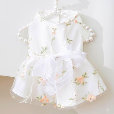 Süßes Hundekleid mit Blumenmuster, Netzkleid für Kätzchen, Welpen, Haustierrock, Sommerkleidung für Hunde, Schleife, Spitze, Prinzessinnenkleid für Hunde, Chihuahua-Kleidung