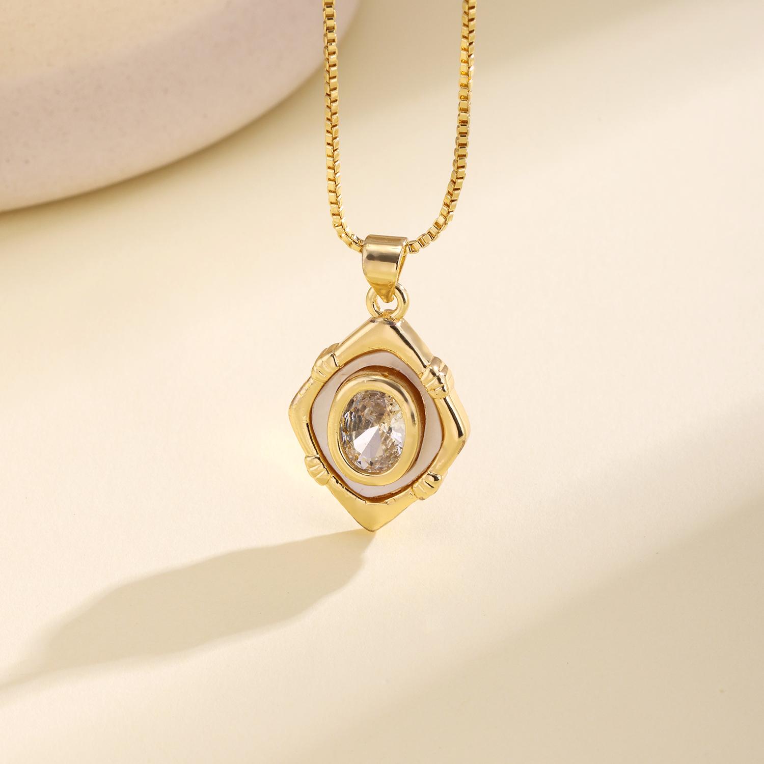

Nidin Vintage Irregular Geometric Pendant Necklace With Shiny Crystal Zircon Elegant Square Oval Shape Charm Jewelry For Women