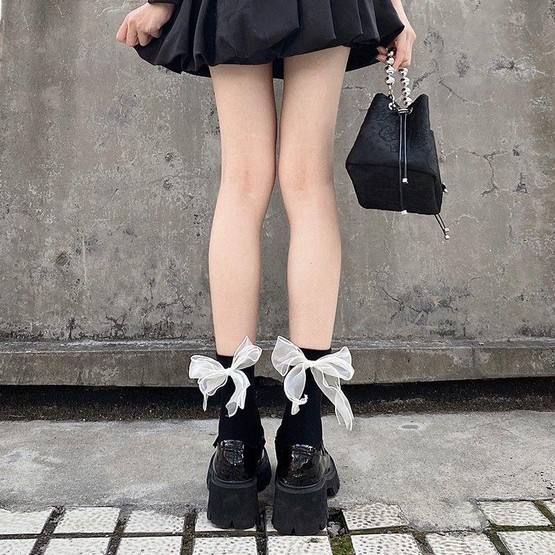 

Bow Heel Boyfriend Socks Ins Tide Spring Summer Japanese Simple Solid Color Jk Stacking Socks Lolita Socks One size fits all