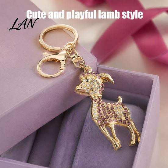 Decorative Keychain Rhinestone Sheep for Backpack, Sparkly Goat Car Key Ring, Lamb Pendant Backpacks and Handbags Charm