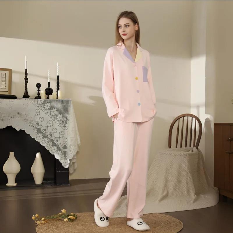 Pigiama da Donna Color Caramella Dolce Autunno Inverno Velluto Caldo Indumenti da Notte Casual per la Casa Manica Lunga Pigiama in Velour