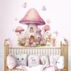 Cute Girly Cartoon Pink Mushroom House Wall Stickers, Self-Adhesive Fairy Tale Decor for Room Background Wall Decoration