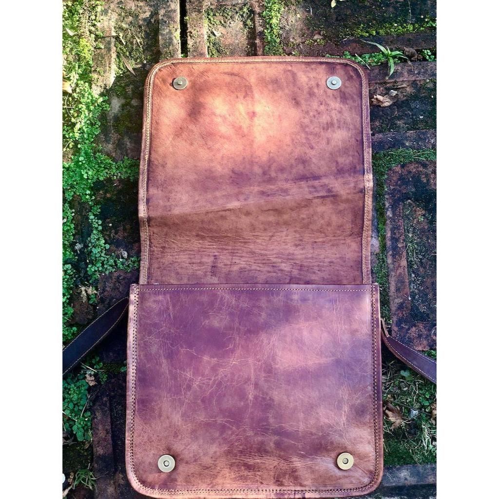 Rustic leather satchel, vintage-look leather messenger, leather shoulder/crossbody satchel, quirky iPad bag 11”x9”, gift for Father’s Day