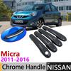 Black Carbon Fiber Door Handle Cover for Nissan Micra K13 Renault Puls 2011~2016 2015 Car Accessories Stickers Trim Set Chrome
