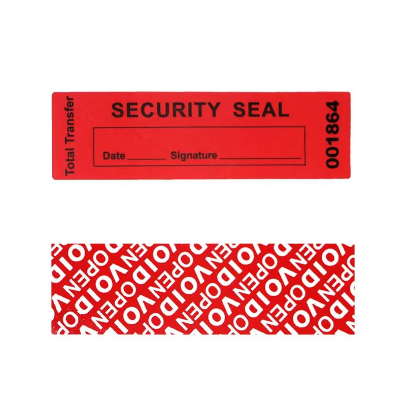 100 Stück Gesamte Transfer-Manipulationssichere Etiketten Sicherheitsgarantie Ungültig Aufkleber Rot Blau 25*85 mm Dreifache Seriennummern Siegelaufkleber