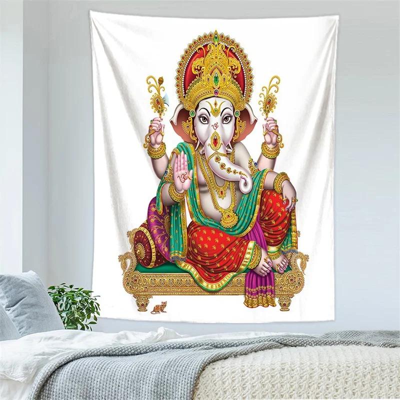 Indian God Shiva Wall Hanging Tapestry Wall Mounted Wall Cloth Gold Gacha Temple Elephant Wall Carpet Beach Yoga Mat Home Decor