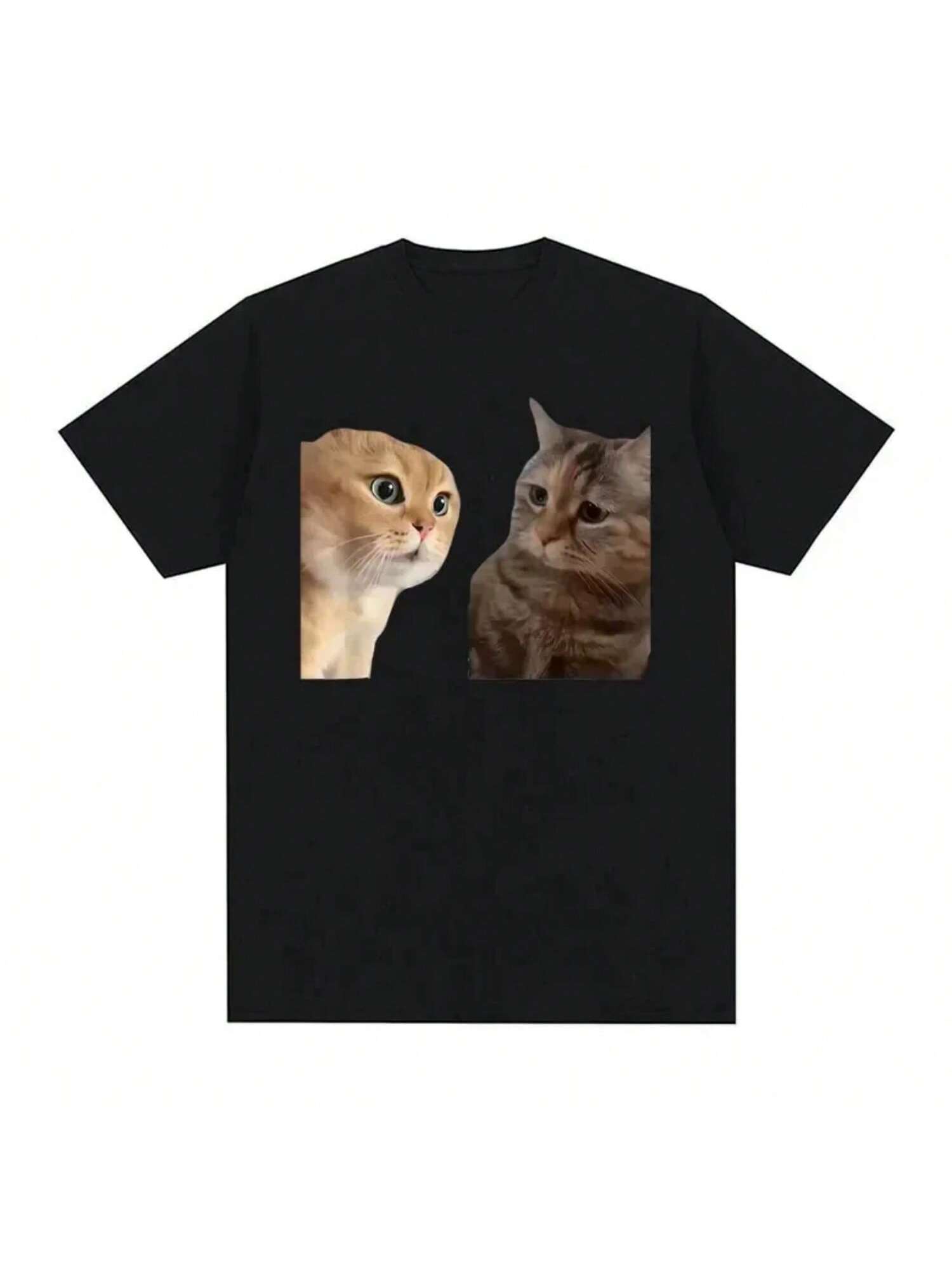 Funny Cute Cats Talking Meme Graphic T-Shirts Wo unisex Fashion Short Sleeve T Shirt Casual Oversized T-Shirt Wo unisex Clothing S