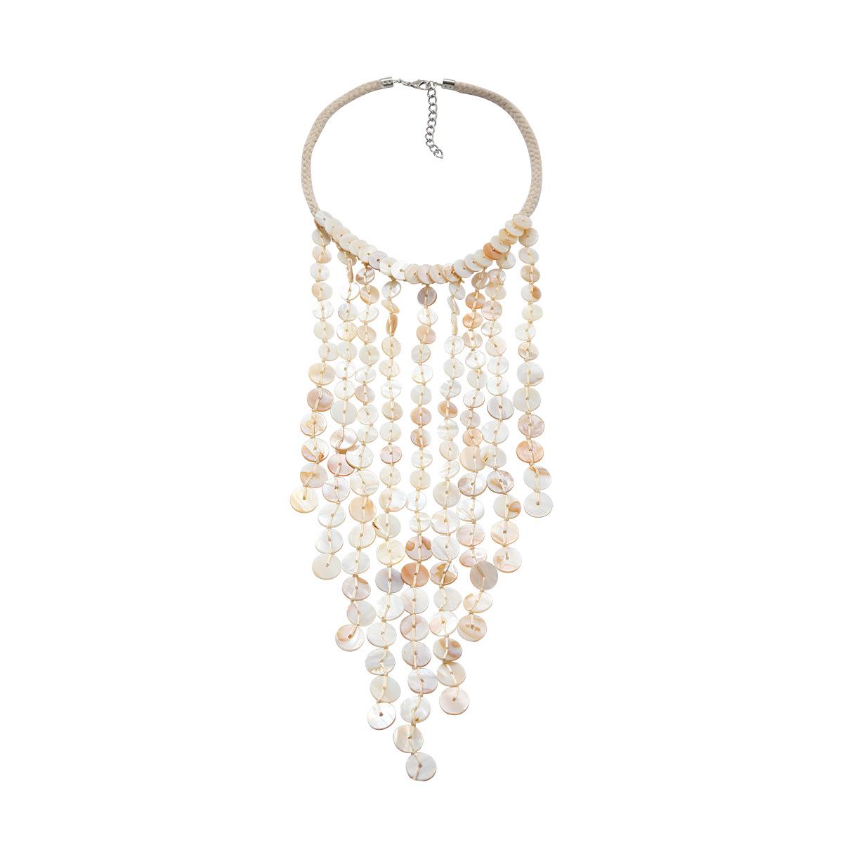 

ZA Shell Tassel Handwoven Multi-layer Ocean Beach Vacation Necklace for Women білий