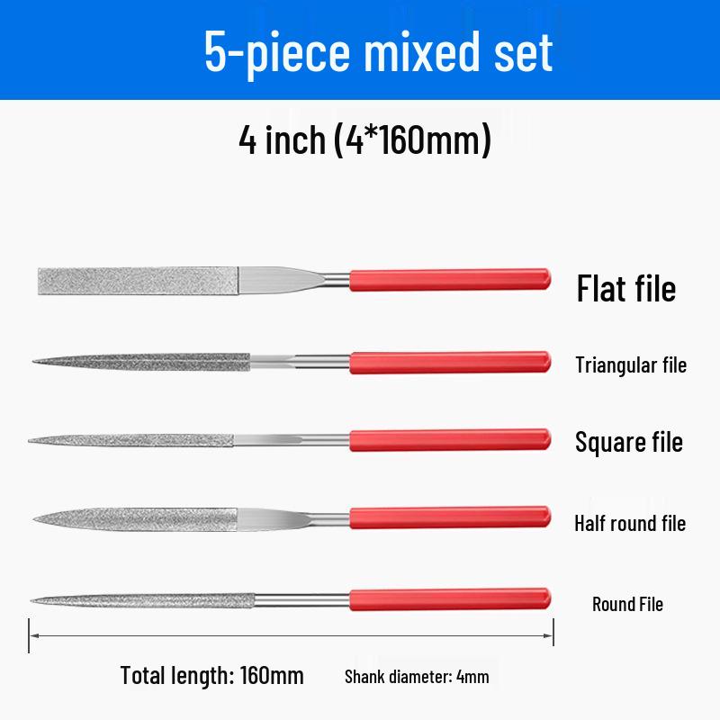 Titanium-Plated Fine Alloy Diamond File Set for Metal Grinding & Deburring