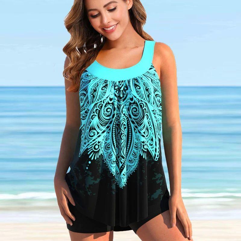 

off Shoulder Printed Loose Fitting Swimsuit off-Shoulder Print Loose Swimsuit Blue L