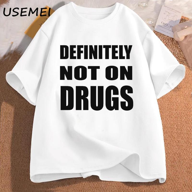 Trička Definitely Not on Drugs Bavlna Krátký rukáv Vtipné tričko Pánské Ležérní Oversized Pánské Oblečení Streetwear Párty Klubová Trička