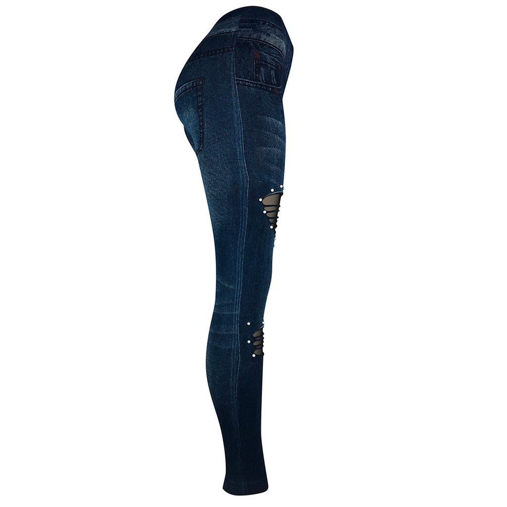 Women's Stretchy Skinny Print Jeggings Lmitation Jeans Seamless Ninth Pants