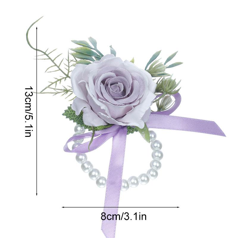 1 pz Fiore Artificiale Accessori Matrimonio Corsage da Polso Bottoniera Matrimonio Braccialetti per Damigelle Rose di Seta