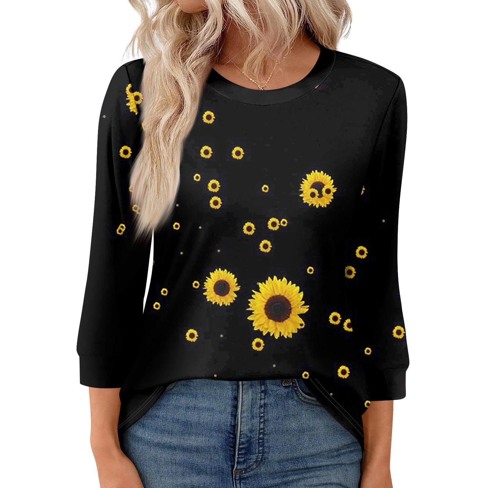 

Женская модная повседневная свободная футболка с круглым вырезом и рукавами 3/4 с принтом, женский топ S