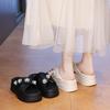 Thick-soled cool slippers female 2025 summer new rhinestone flower fairy wind temperament one-word slippers vacation beach shoes