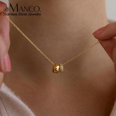 eManco 14k Gold Rhinestone Inlaid Stainless Steel Ring & Pendant Necklace