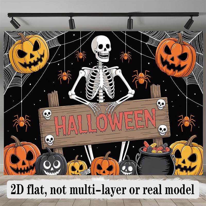 Party Backdrop Halloween Flat Banners Spooky Skeleton Pumpkin Celebrations Wedding Enthusiasts Photo Booth Decor Front Door Decor