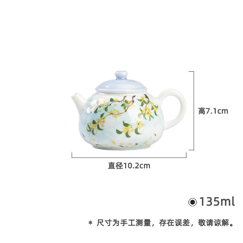 

135ml Hand Drawn Osmanthus Blue Teapot Japanese Tea Infuser Pot Tea Making Kettle With Ball Hole Oolong Tea For Tea Ornaments