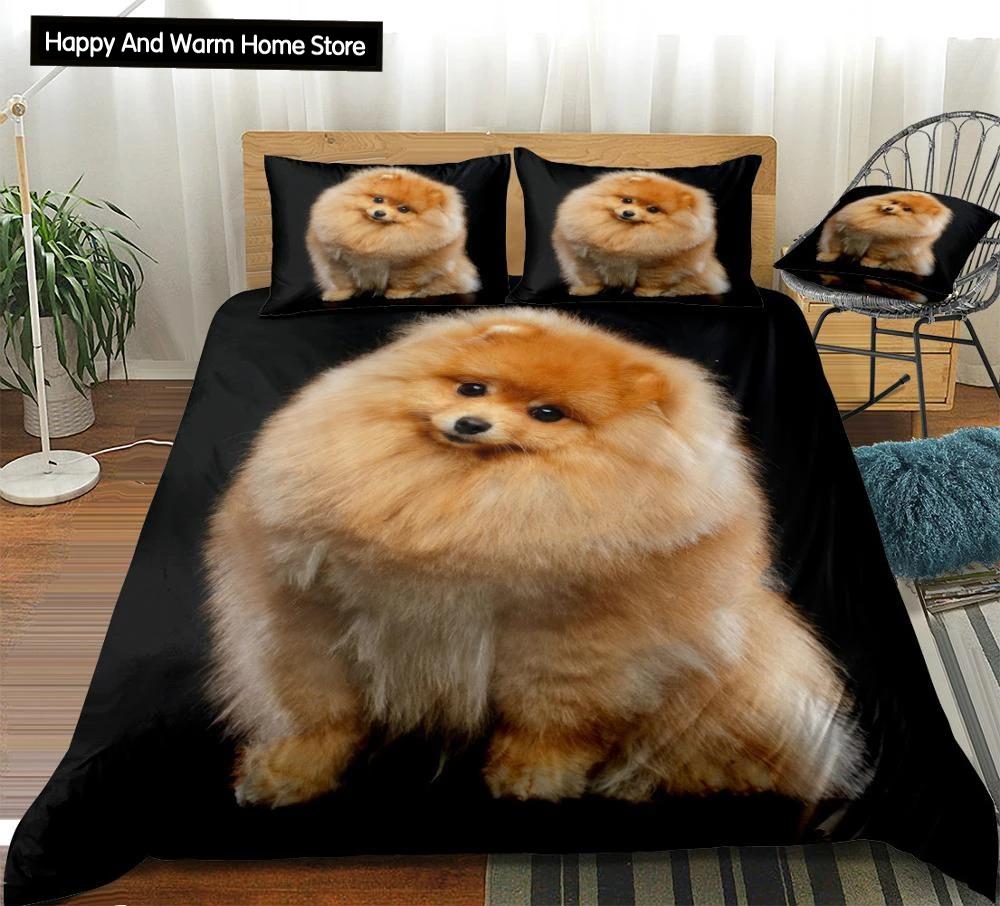 Pomeranian Dog King Queen Duvet Cover Puppy Bedding Collection For Teens Adults Pet Animal Colorful Sky 23Pcs Polyester Quilt Cover