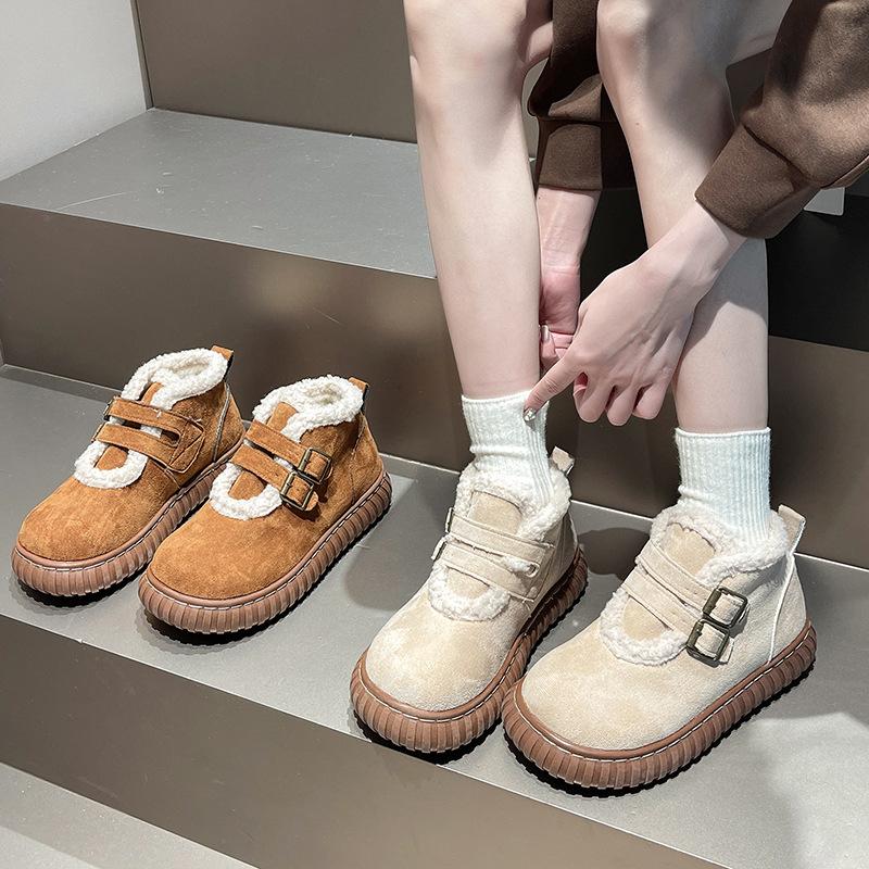 Retro thick-soled warm casual women's snow boots autumn and winter fashionable simple and versatile fur integrated Northeast cotton shoes