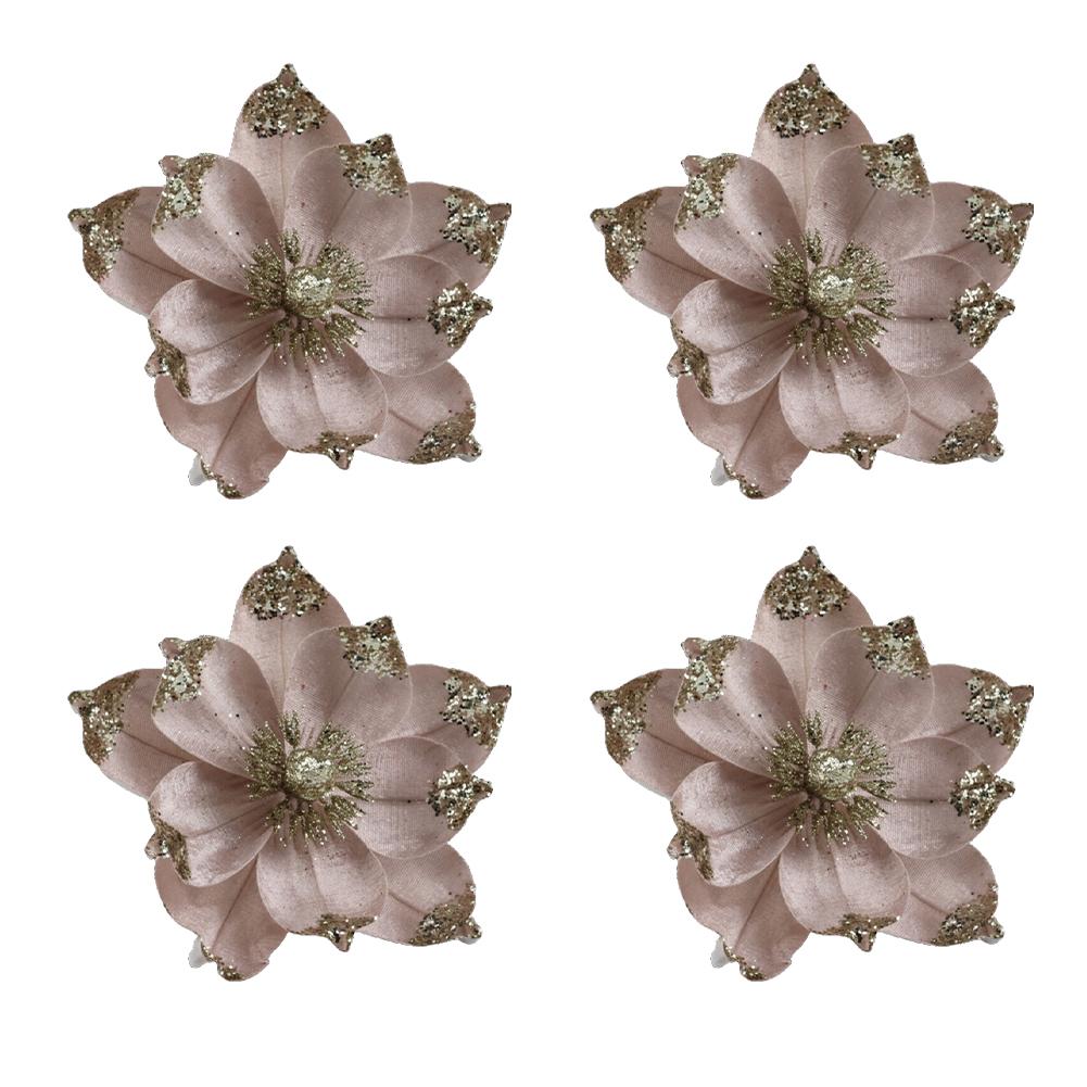 12 Pieces Christmas Artificial Flower Heads for Holiday DIY Decorations Polyethylene Xmas Flowers with Glitter