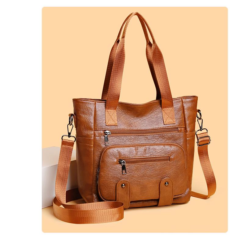 2025 Retro Soft Leather Mom Bag: Large Capacity Casual Tote and Crossbody