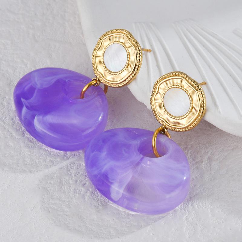 Personalized Round Purple Pendant Earrings for Women