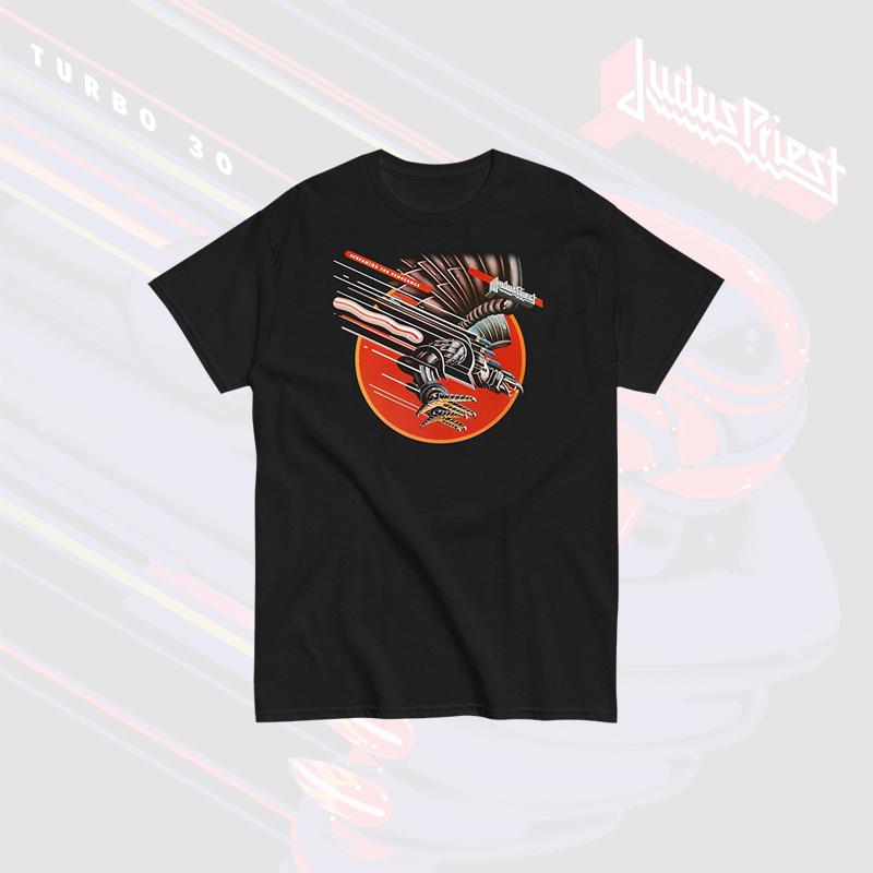 Classic Rock T-shirt Men's Summer Cotton Casual Round Neck JUDAS PRIEST Graphic Print Heavy Metal Men's Rock Short Sleeve Top