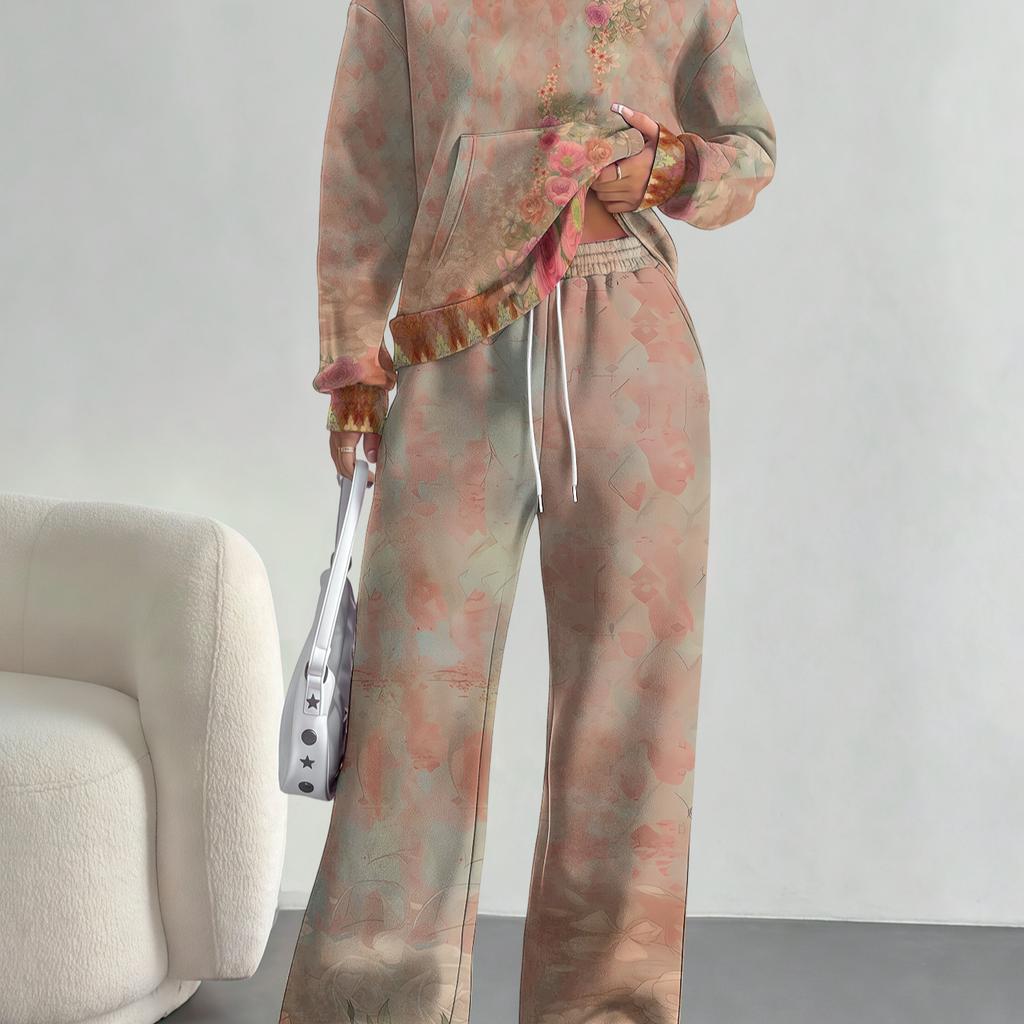 Bohemian Style European And American Autumn And Winter Casual Long-Sleeved Suit Women'S Hooded Sweater Trousers Suit