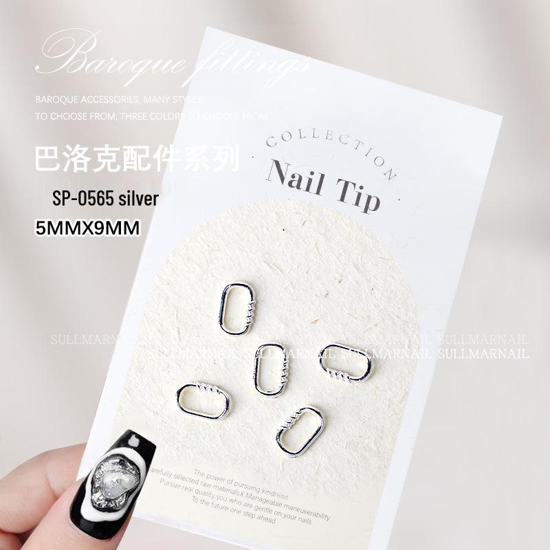 

Baroque Metal Nail Art Ornaments: Gold & Silver Concave-Convex Frames, 5pcs