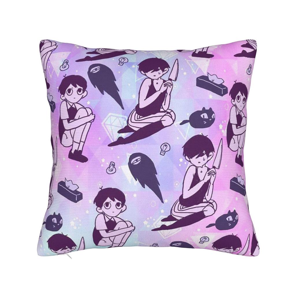Omori Anime Game Square Pillow Case Basil Aubrey Cushion Covers Awesome Zipper Decorative Pillowcase for Living Room 4545cm
