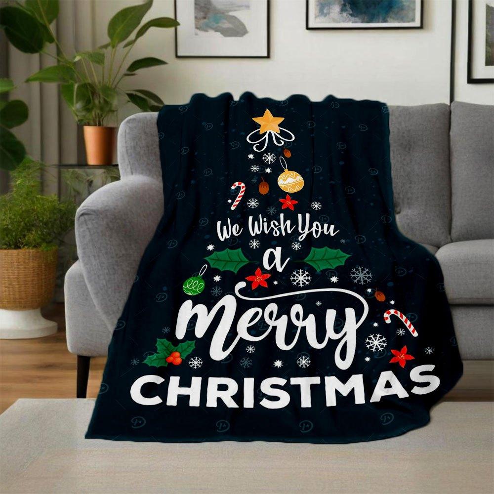 We Wish You A Merry Christmas Card TemplateBlanket Flannel Throw Blanket for Sofa, Bed, Travel, Camping, Office